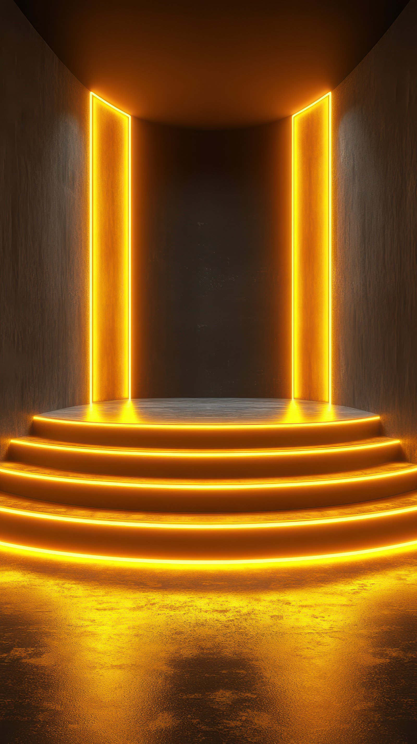 Illuminated stage with glowing steps in a dark setting for an artistic performance or event